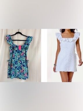 NWT Lilly Pulitzer sz4 Zola Ruffle Romper in Corsica Blue Turtle Villa…